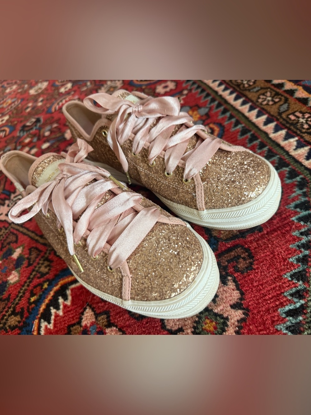Kate Spade Keds Glitter Low-Top Sneakers in Rose Gold